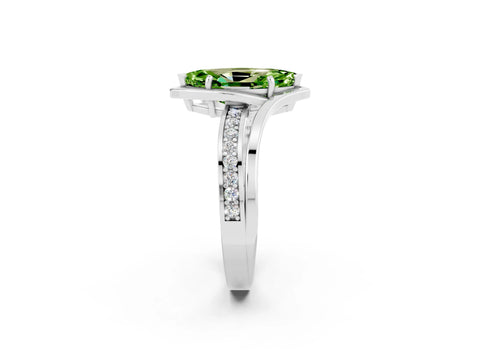 White gold Marquise Cut Peridot Solitaire Ring with Split Shank and Prong Setting_2
