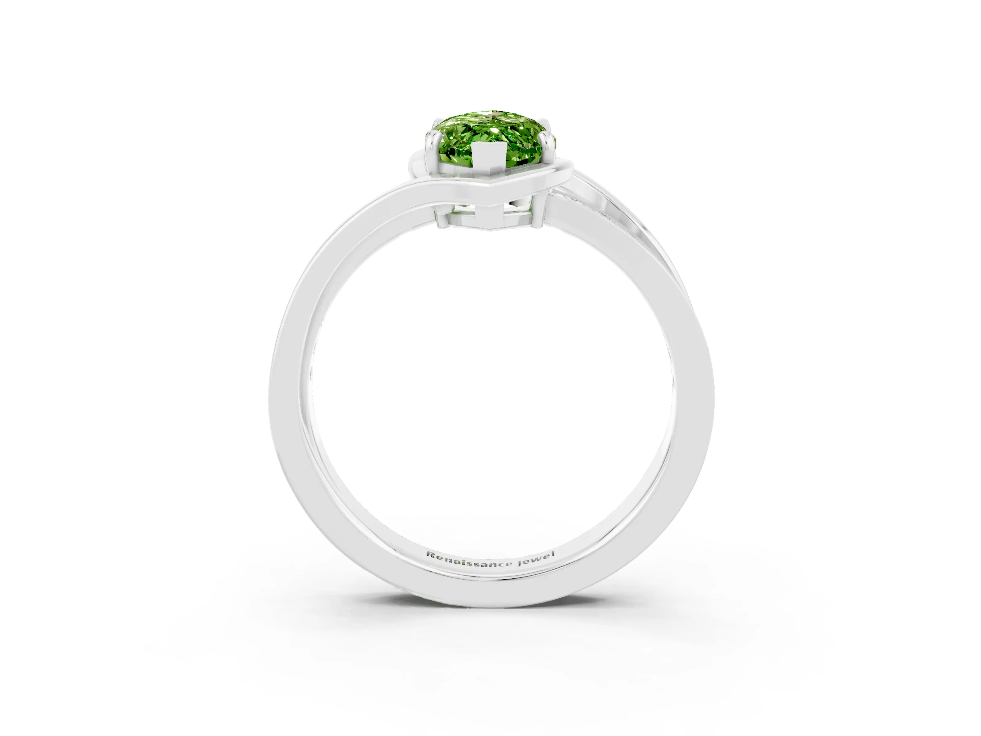 White gold Marquise Cut Peridot Solitaire Ring with Split Shank and Prong Setting_3
