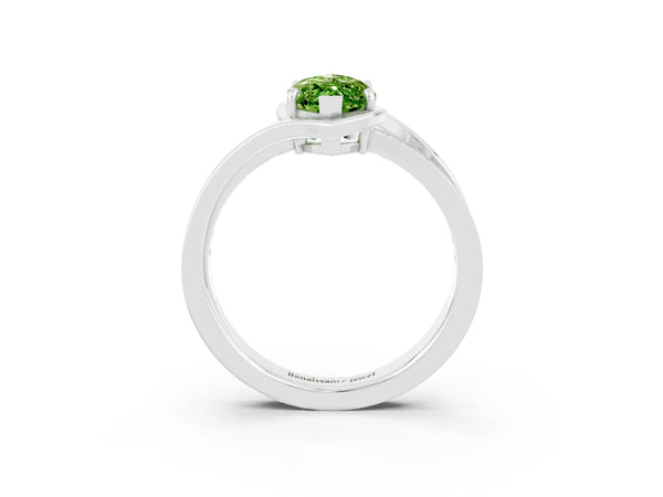 Platinum Marquise Cut Peridot Solitaire Ring with Split Shank and Prong Setting