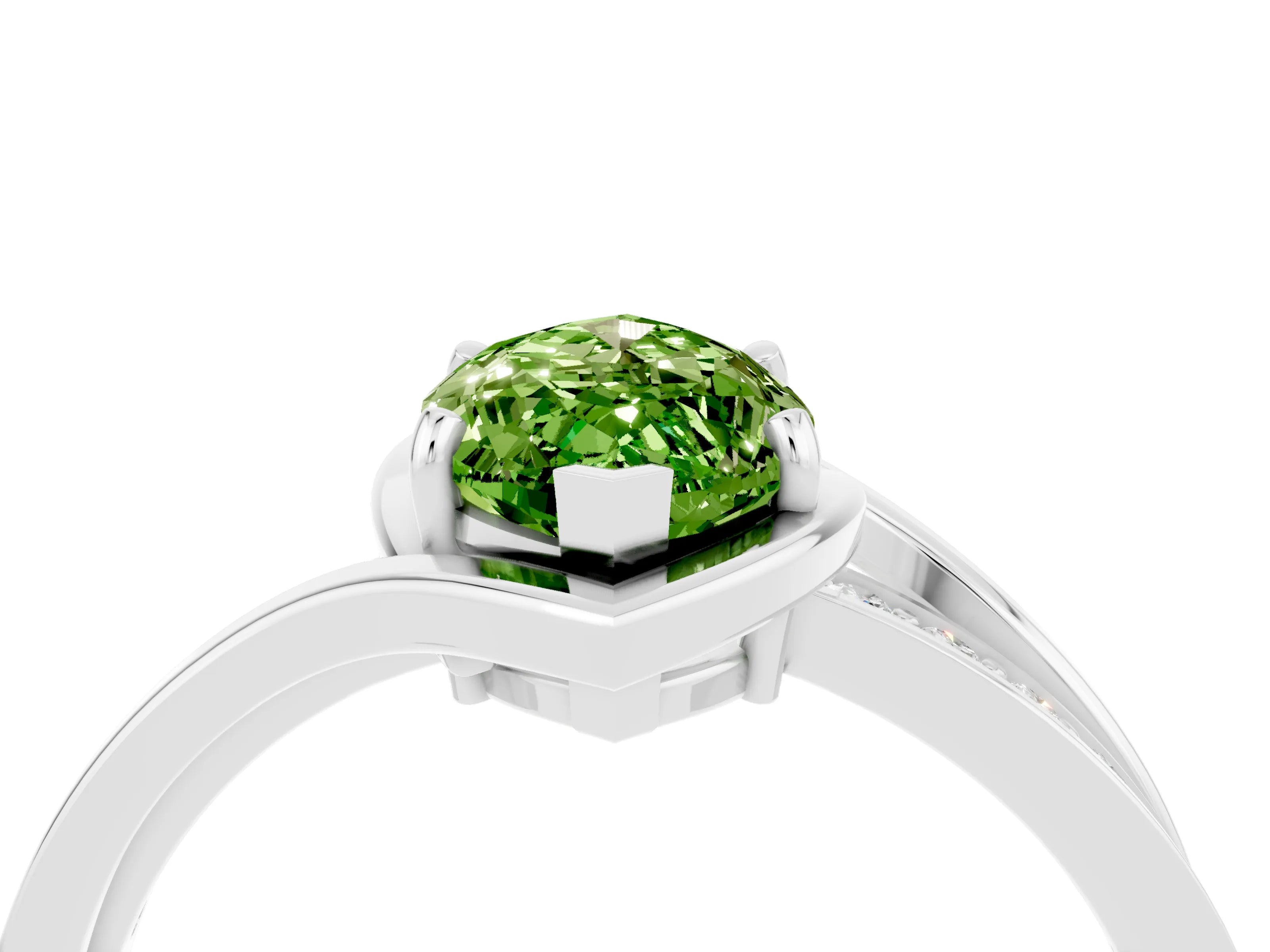 White gold Marquise Cut Peridot Solitaire Ring with Split Shank and Prong Setting_4