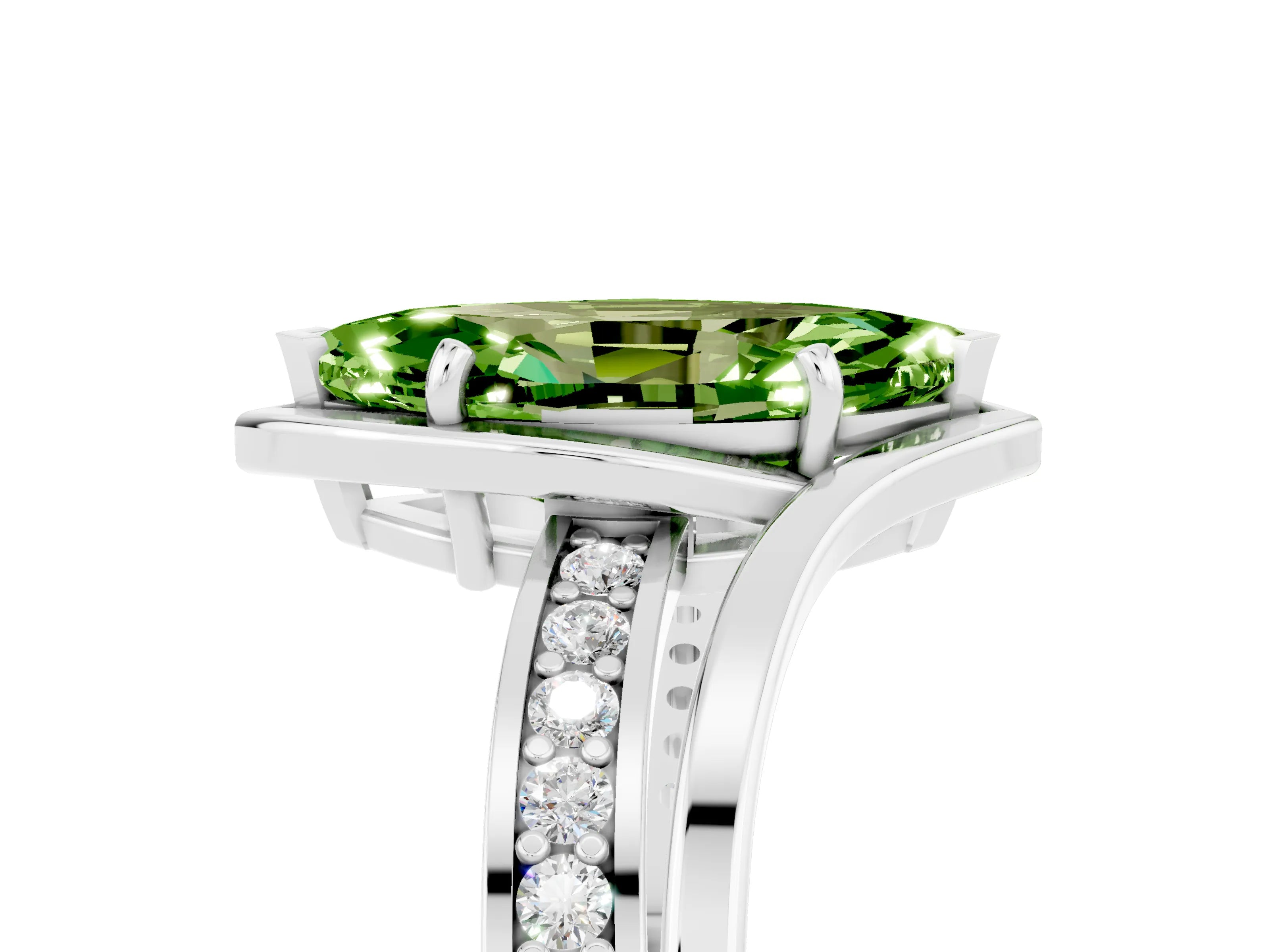 White gold Marquise Cut Peridot Solitaire Ring with Split Shank and Prong Setting_5