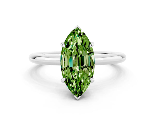 Silver Marquise Cut Peridot Solitaire Ring with Thin Band and Four-Prong Setting