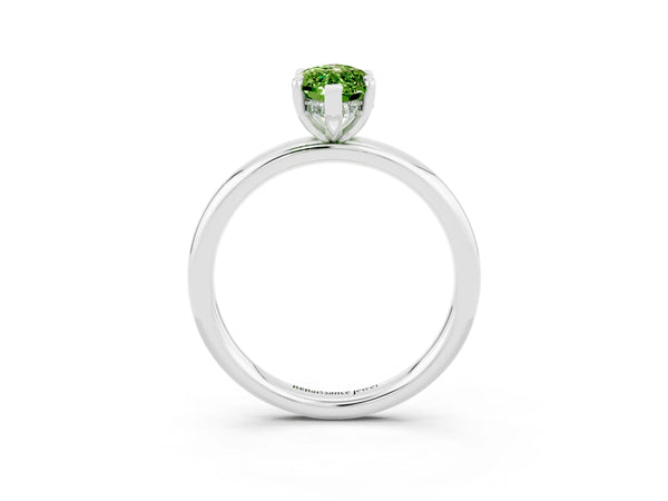 Platinum Marquise Cut Peridot Solitaire Ring with Thin Band and Four-Prong Setting