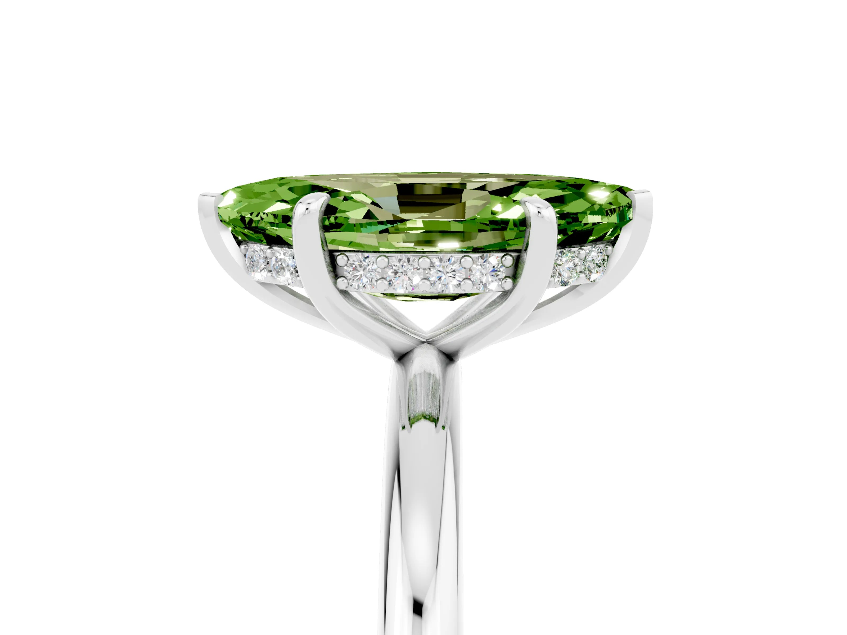 White gold Marquise Cut Peridot Solitaire Ring with Thin Band and Four-Prong Setting_17