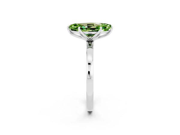 White gold Marquise Cut Peridot Solitaire Ring with Thin Band and Prong Setting