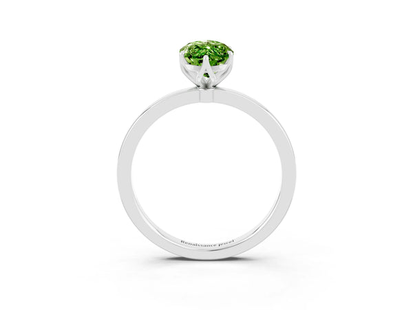 Platinum Marquise Cut Peridot Solitaire Ring with Thin Band and Prong Setting