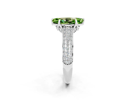 White gold Marquise Cut Peridot Solitaire Ring with Three-Row Pavé Band and Four-Prong Setting_14