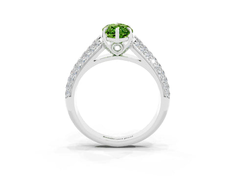 White gold Marquise Cut Peridot Solitaire Ring with Three-Row Pavé Band and Four-Prong Setting_15