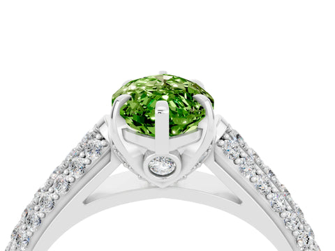 White gold Marquise Cut Peridot Solitaire Ring with Three-Row Pavé Band and Four-Prong Setting_16