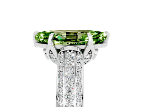 White gold Marquise Cut Peridot Solitaire Ring with Three-Row Pavé Band and Four-Prong Setting_17