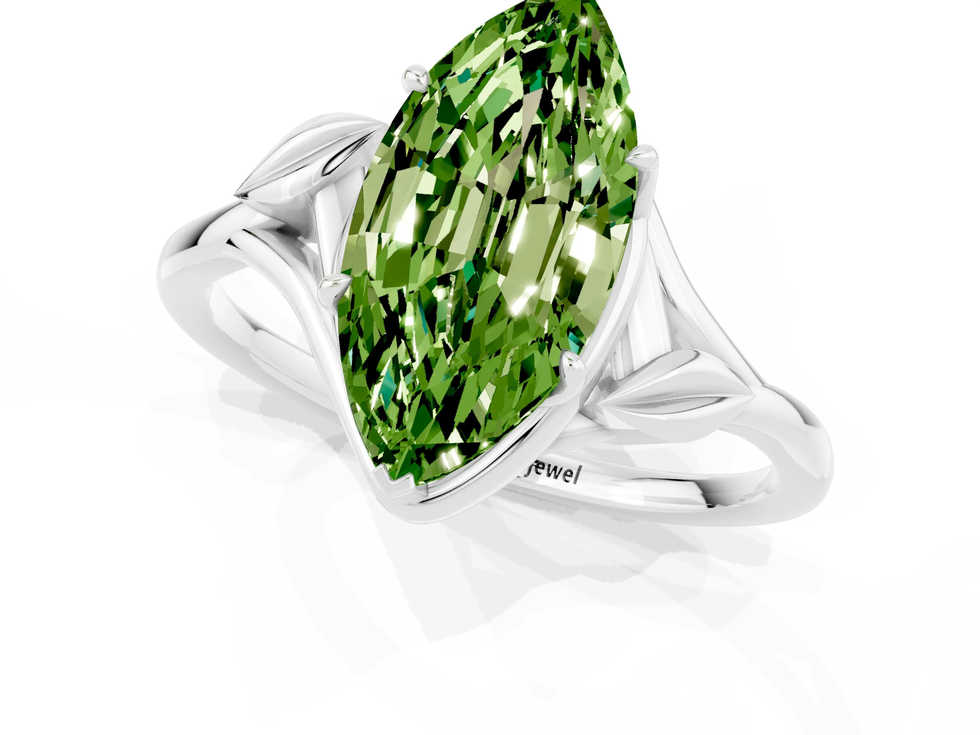White gold Marquise Cut Peridot Solitaire Ring with Twist Band and Four-Prong Setting_13