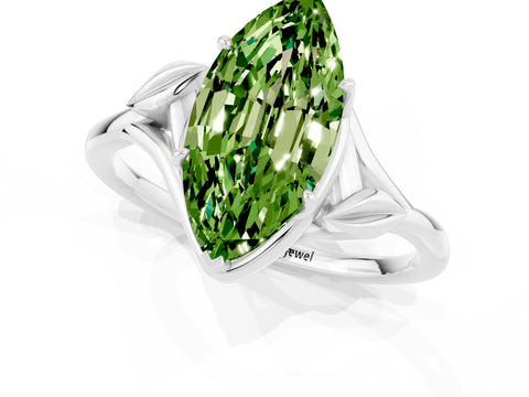 White gold Marquise Cut Peridot Solitaire Ring with Twist Band and Four-Prong Setting_13