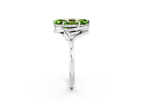 White gold Marquise Cut Peridot Solitaire Ring with Twist Band and Four-Prong Setting_14