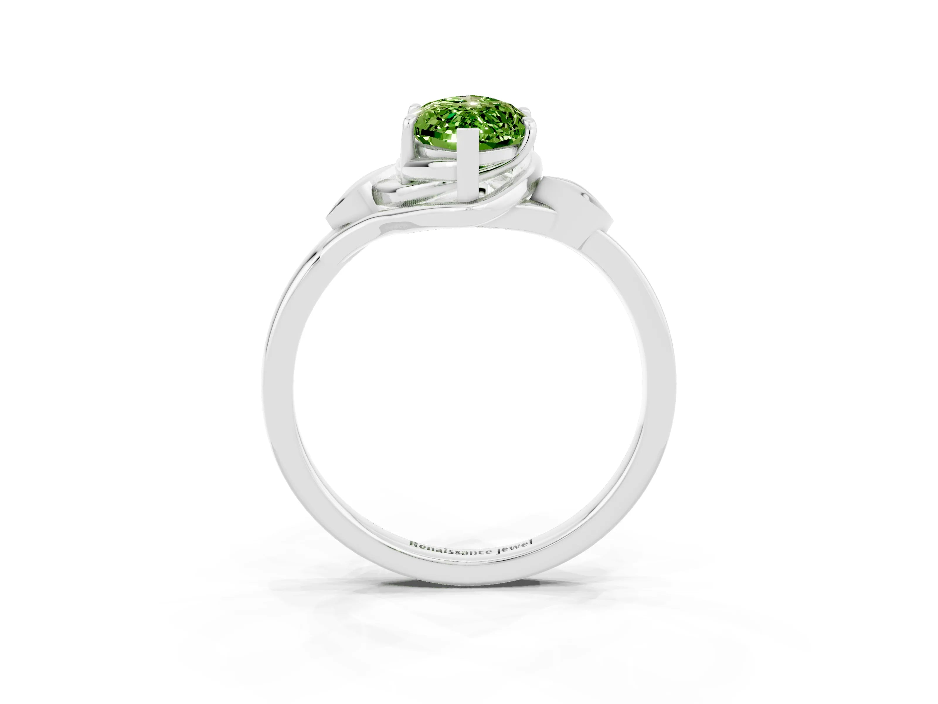 White gold Marquise Cut Peridot Solitaire Ring with Twist Band and Four-Prong Setting_15
