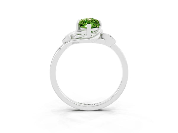 Silver Marquise Cut Peridot Solitaire Ring with Twist Band and Four-Prong Setting