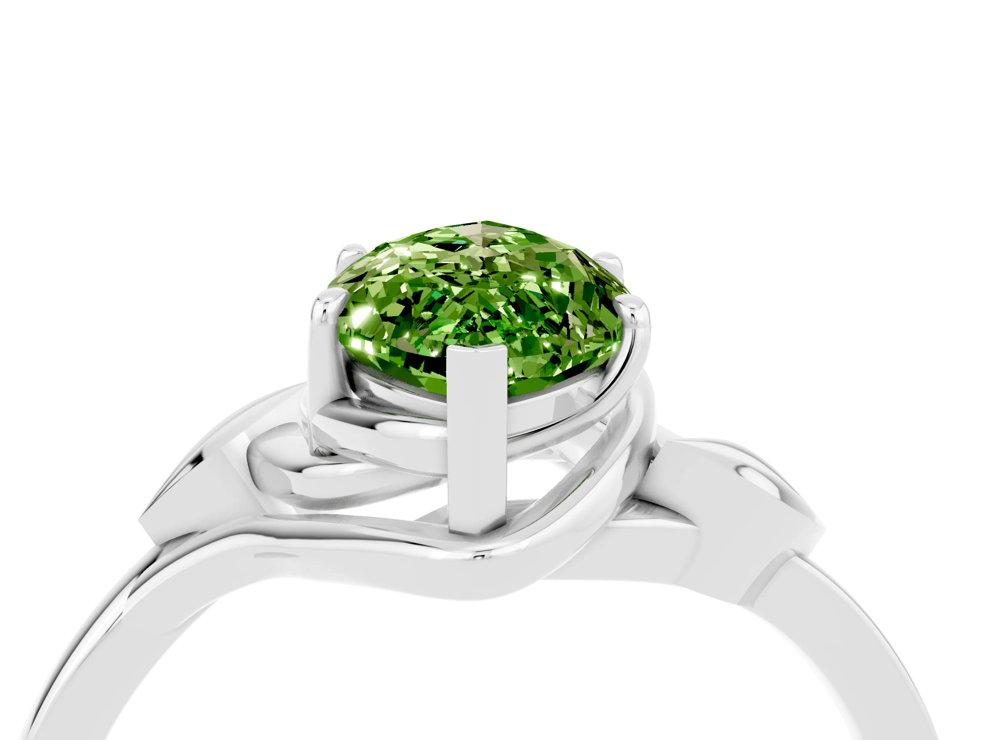 White gold Marquise Cut Peridot Solitaire Ring with Twist Band and Four-Prong Setting_16