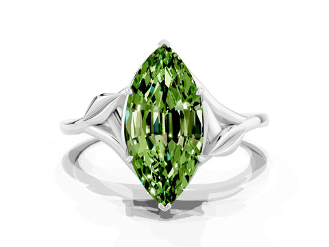 White gold Marquise Cut Peridot Solitaire Ring with Twist Band and Four-Prong Setting_36