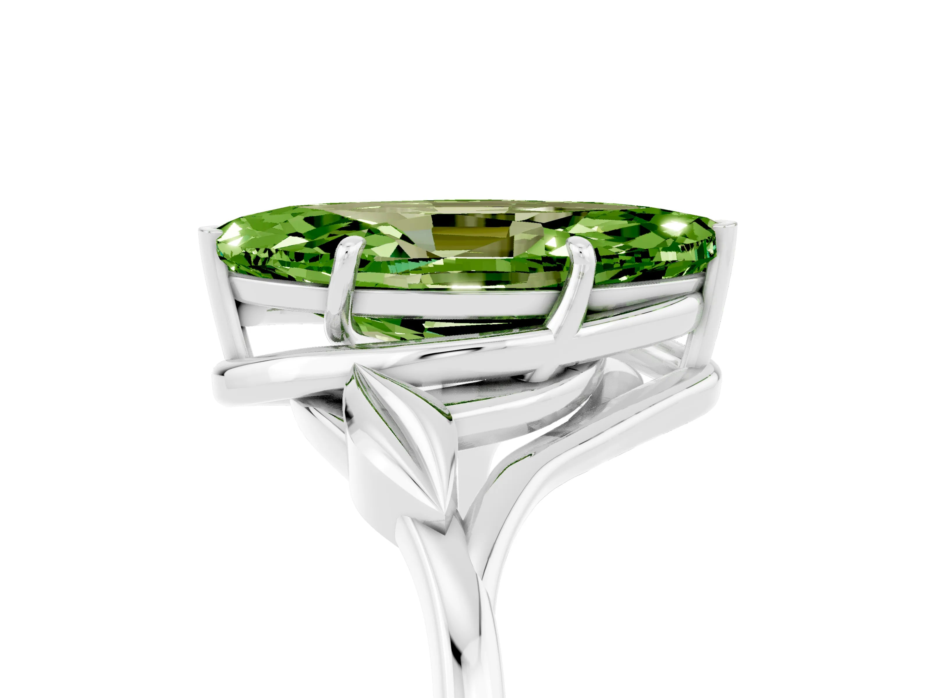 White gold Marquise Cut Peridot Solitaire Ring with Twist Band and Four-Prong Setting_41