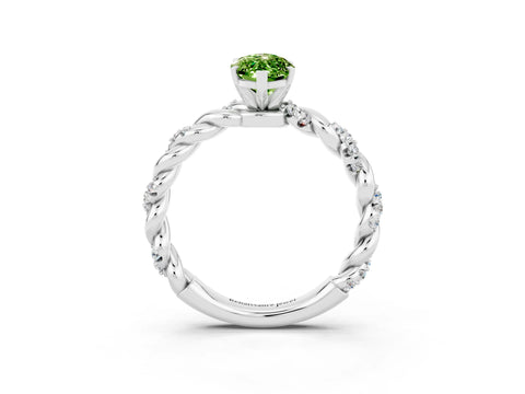 White gold Marquise Cut Peridot Solitaire Ring with Twisted Band and Pavé Accents_3
