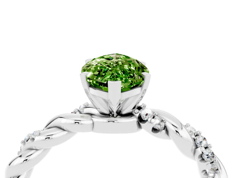 White gold Marquise Cut Peridot Solitaire Ring with Twisted Band and Pavé Accents_4