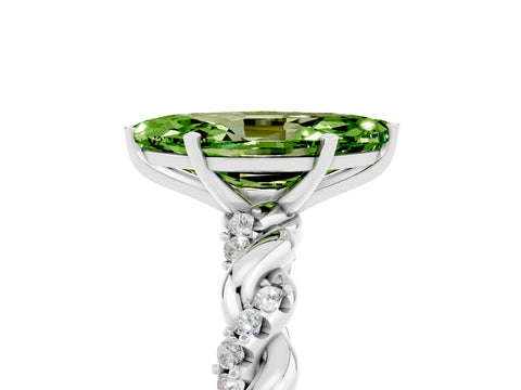 White gold Marquise Cut Peridot Solitaire Ring with Twisted Band and Pavé Accents_5