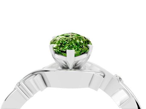 White gold Marquise Cut Peridot Solitaire Ring with Twisted Band and Prong Setting_16