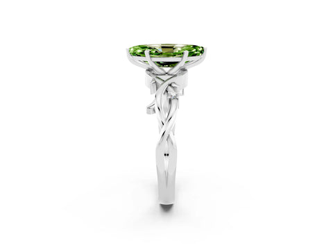 White gold Marquise Cut Peridot Solitaire Ring with Twisted Band and Prong Setting_2