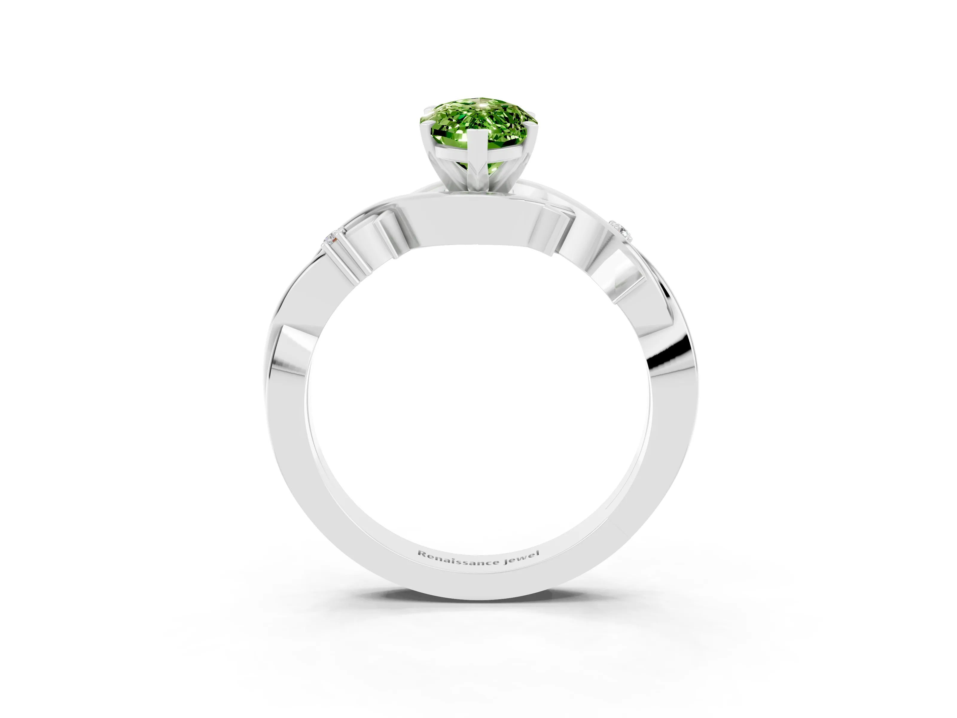 White gold Marquise Cut Peridot Solitaire Ring with Twisted Band and Prong Setting_3