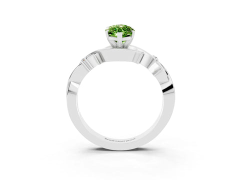 White gold Marquise Cut Peridot Solitaire Ring with Twisted Band and Prong Setting_3