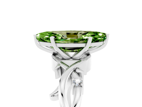 White gold Marquise Cut Peridot Solitaire Ring with Twisted Band and Prong Setting_5