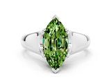 White gold Marquise Cut Peridot Solitaire Ring with Wide Band and Prong Setting