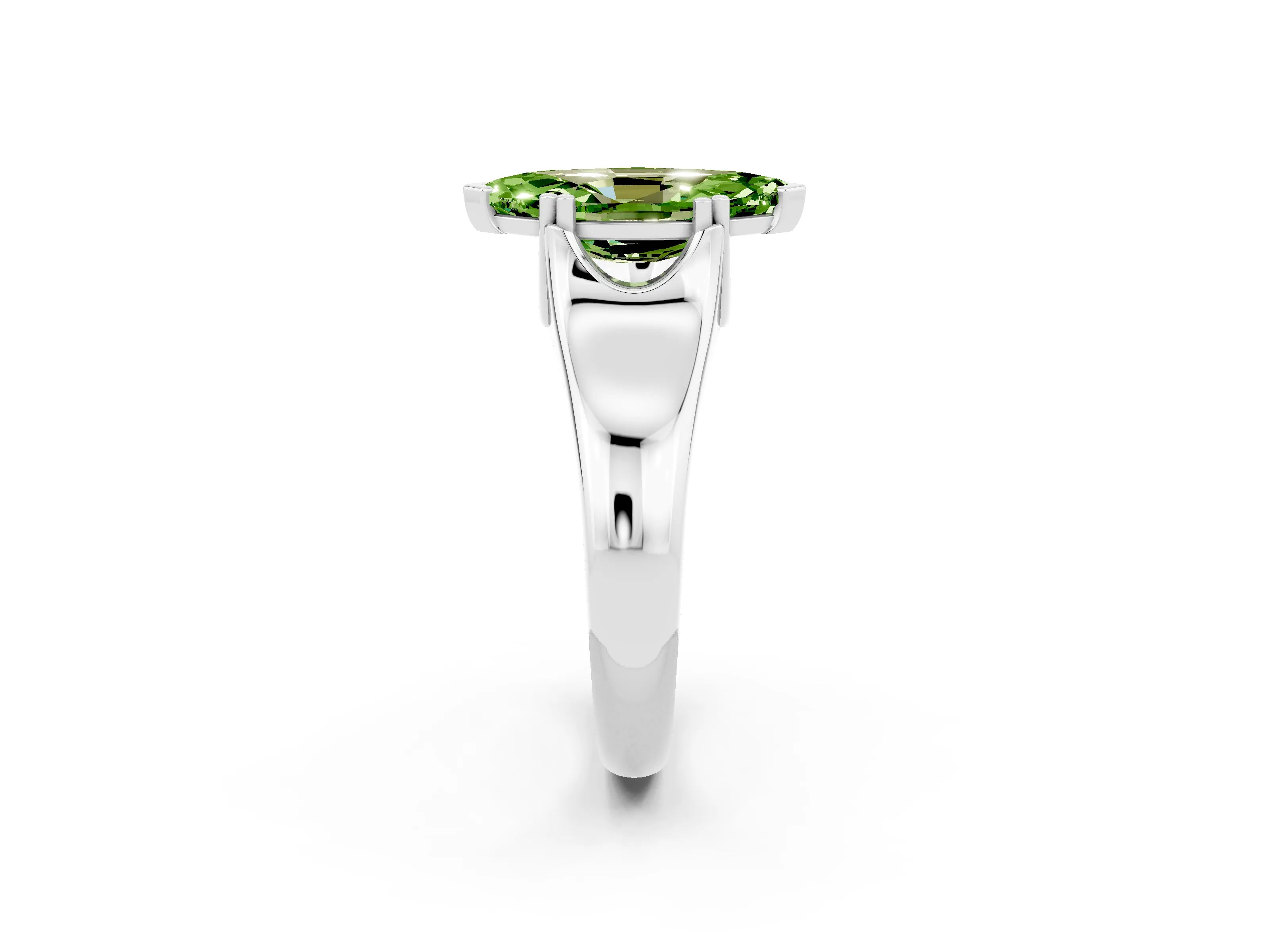 White gold Marquise Cut Peridot Solitaire Ring with Wide Band and Prong Setting_2