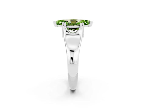 White gold Marquise Cut Peridot Solitaire Ring with Wide Band and Prong Setting_2