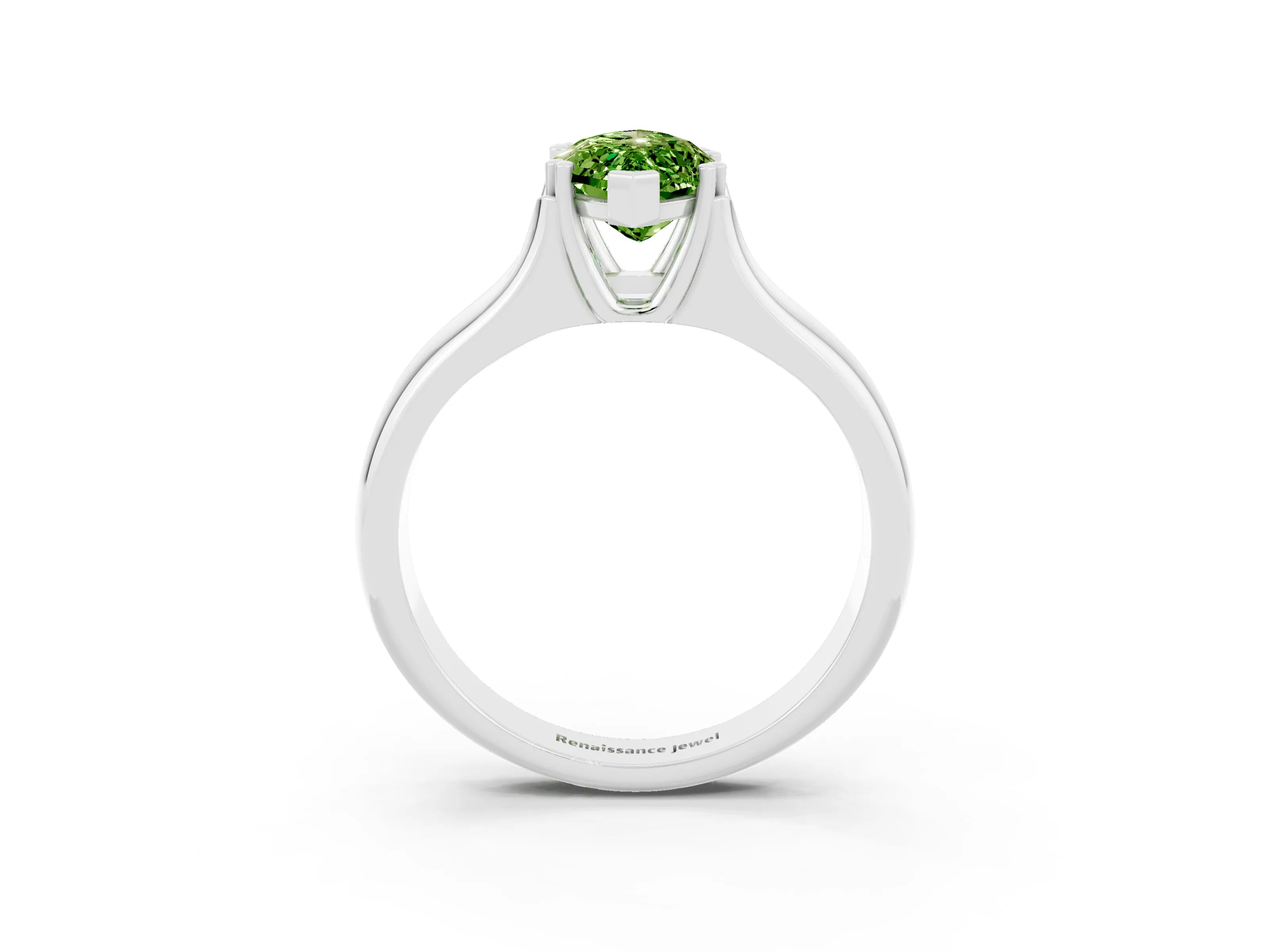 White gold Marquise Cut Peridot Solitaire Ring with Wide Band and Prong Setting_3