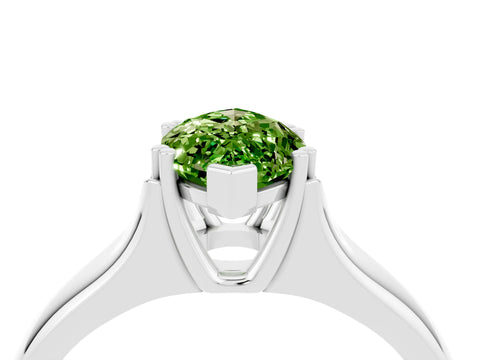 White gold Marquise Cut Peridot Solitaire Ring with Wide Band and Prong Setting_4
