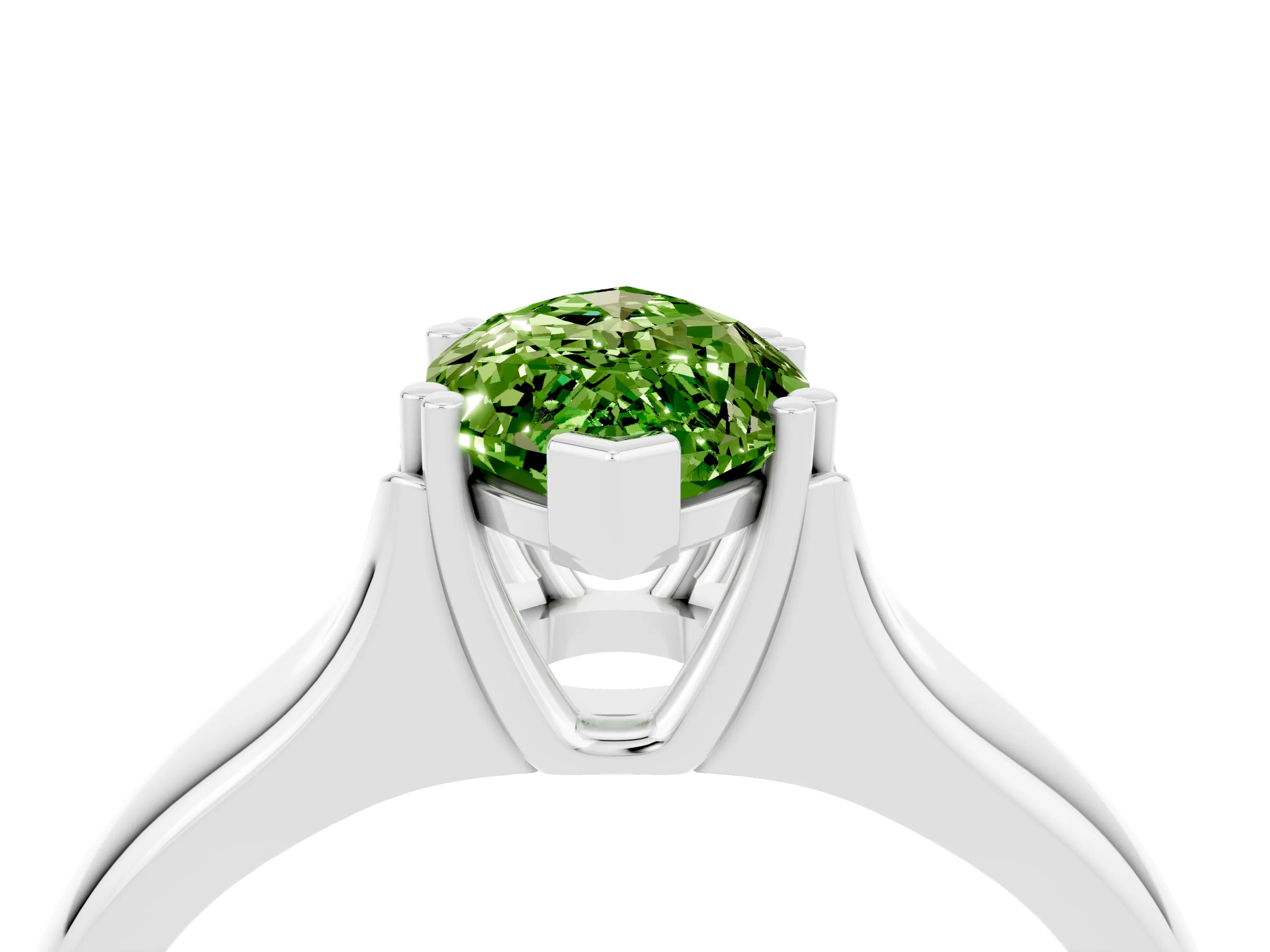 White gold Marquise Cut Peridot Solitaire Ring with Wide Band and Prong Setting_4