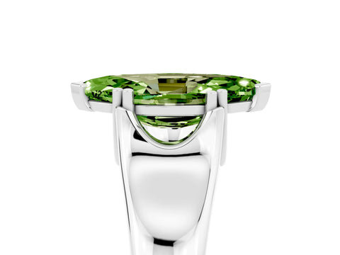 White gold Marquise Cut Peridot Solitaire Ring with Wide Band and Prong Setting_5