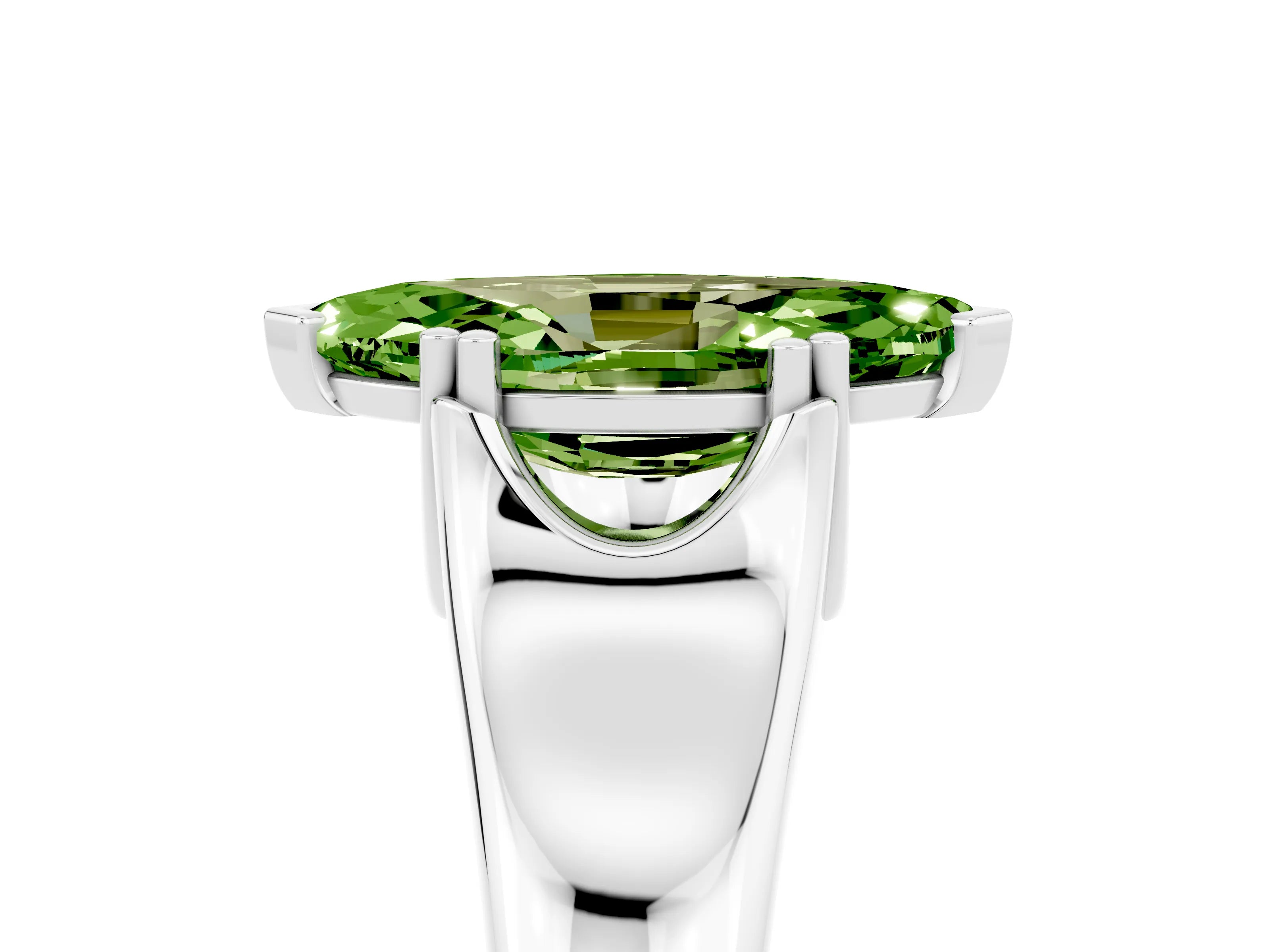 White gold Marquise Cut Peridot Solitaire Ring with Wide Band and Prong Setting_5