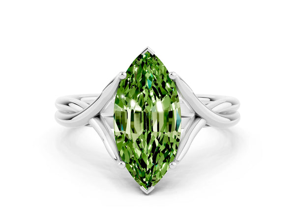 White gold Marquise Cut Peridot Solitaire Twist Band Prong Setting Ring