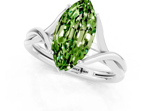 White gold Marquise Cut Peridot Solitaire Twist Band Prong Setting Ring_37