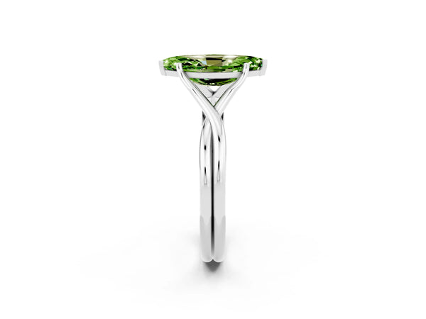 Platinum Marquise Cut Peridot Solitaire Twist Band Prong Setting Ring