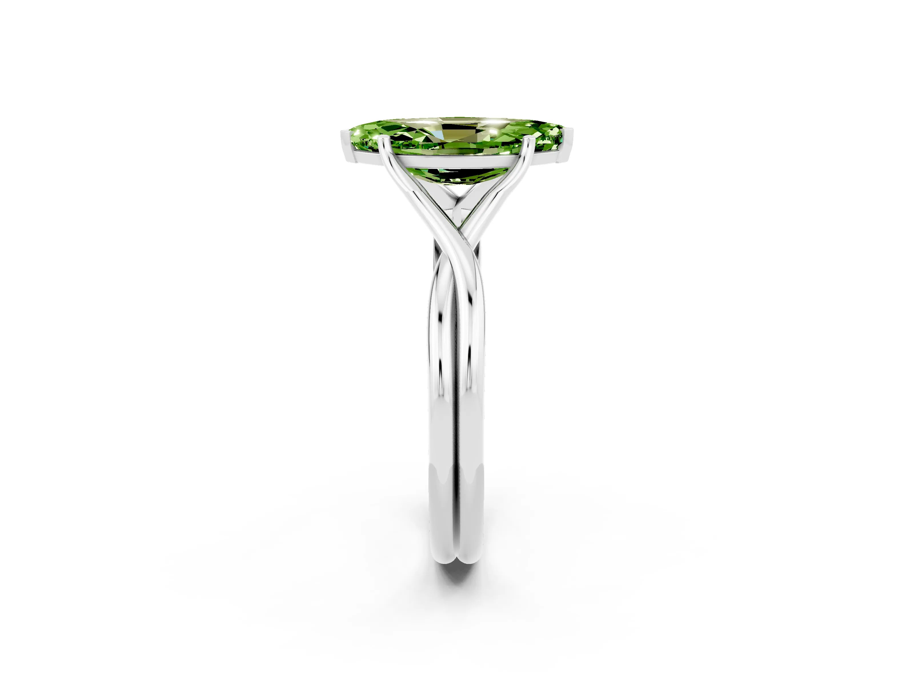 White gold Marquise Cut Peridot Solitaire Twist Band Prong Setting Ring_38