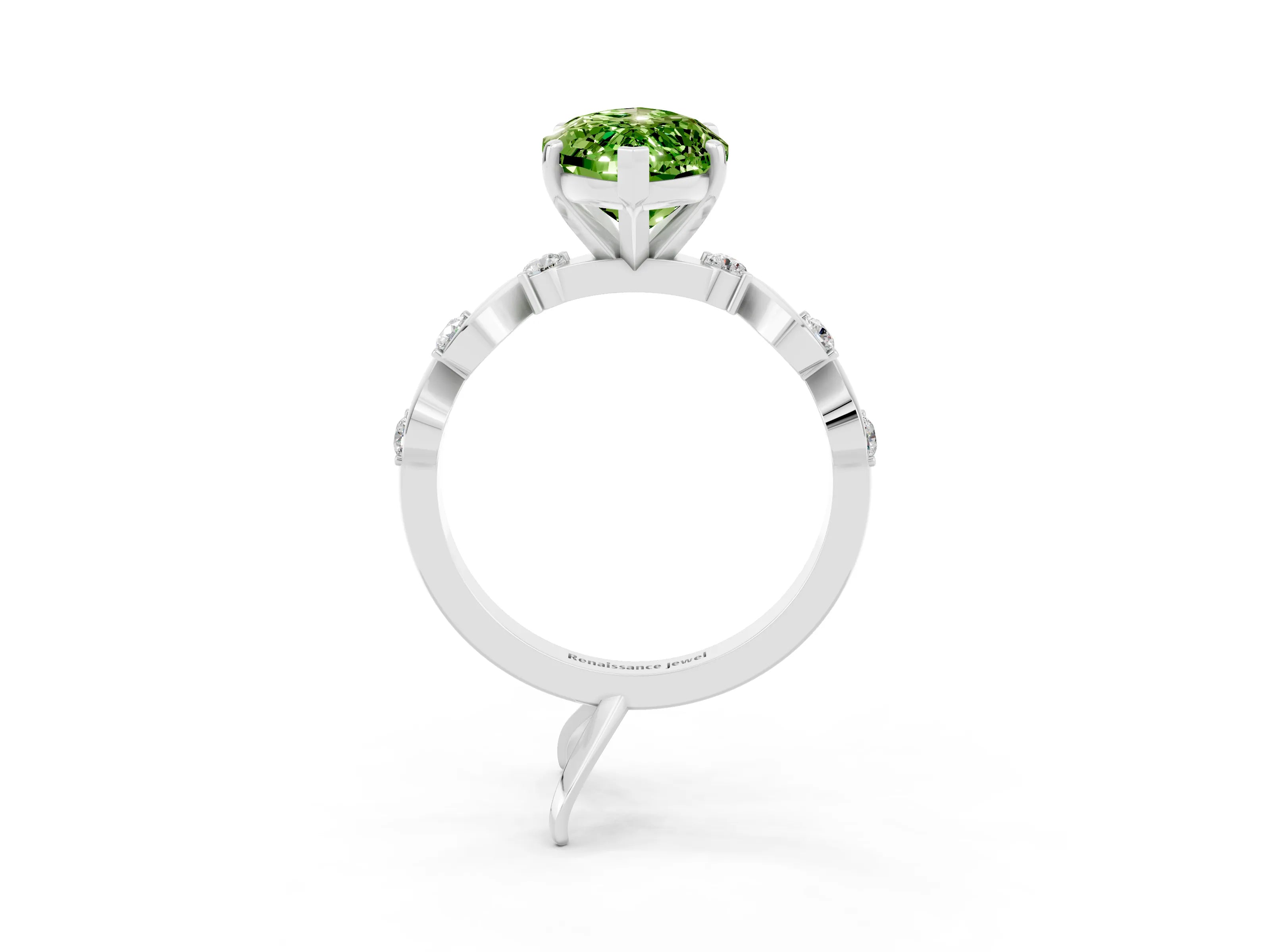 White gold Marquise Cut Peridot Solitaire Twisted Band with Round  Accents and Prong Setting_27