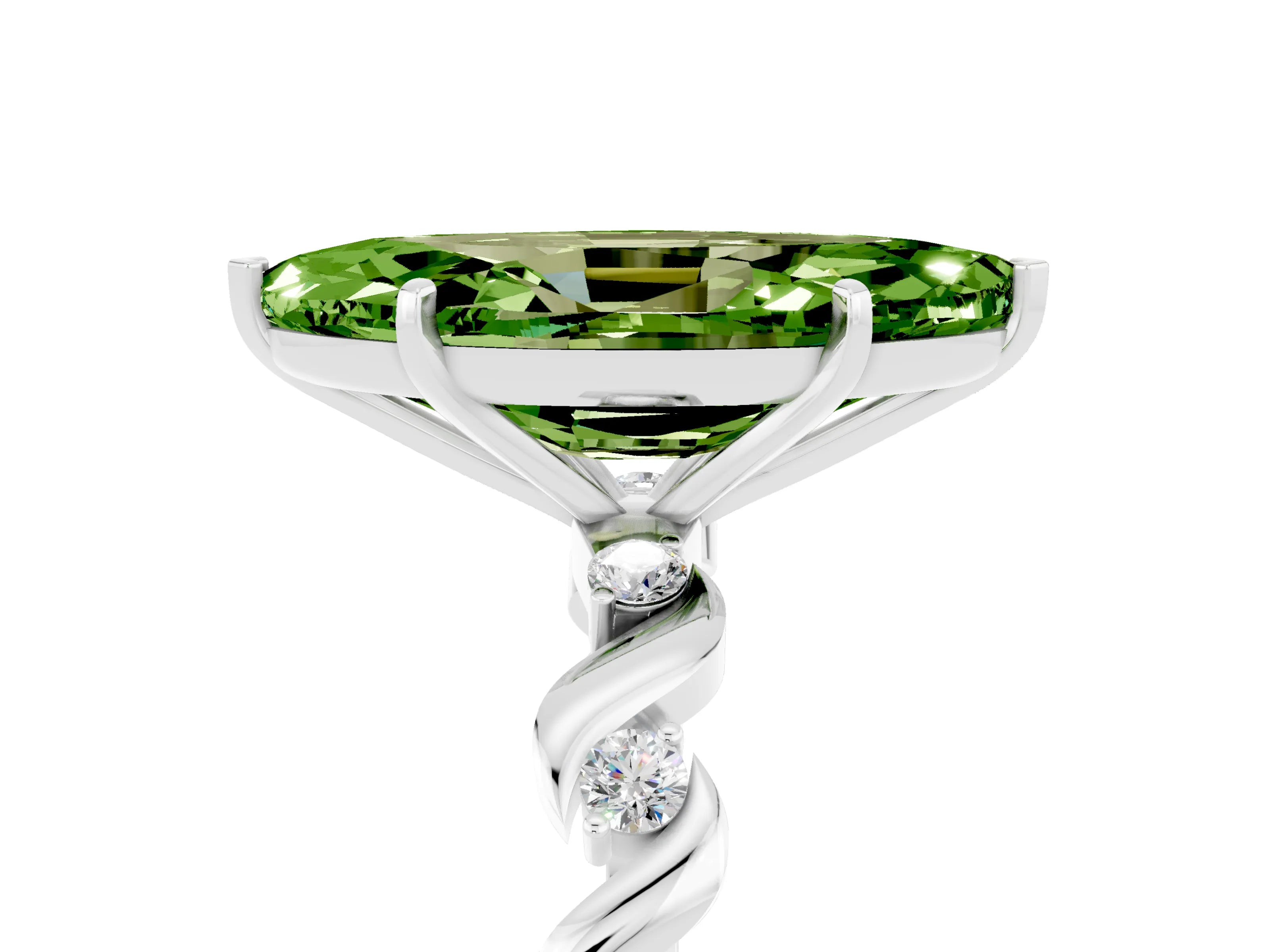 White gold Marquise Cut Peridot Solitaire Twisted Band with Round  Accents and Prong Setting_29