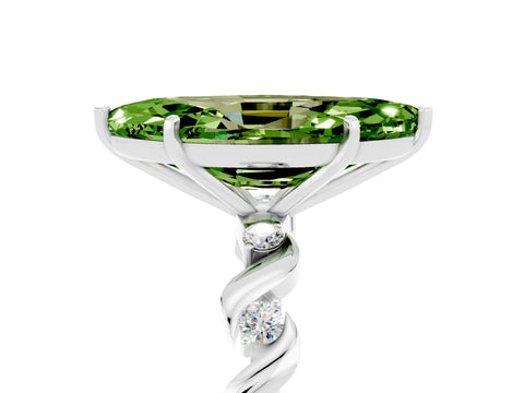 White gold Marquise Cut Peridot Solitaire Twisted Band with Round  Accents and Prong Setting_29