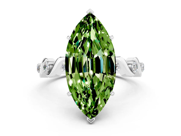 White gold Marquise Cut Peridot Solitaire Twisted Band with Round  Accents and Prong Setting