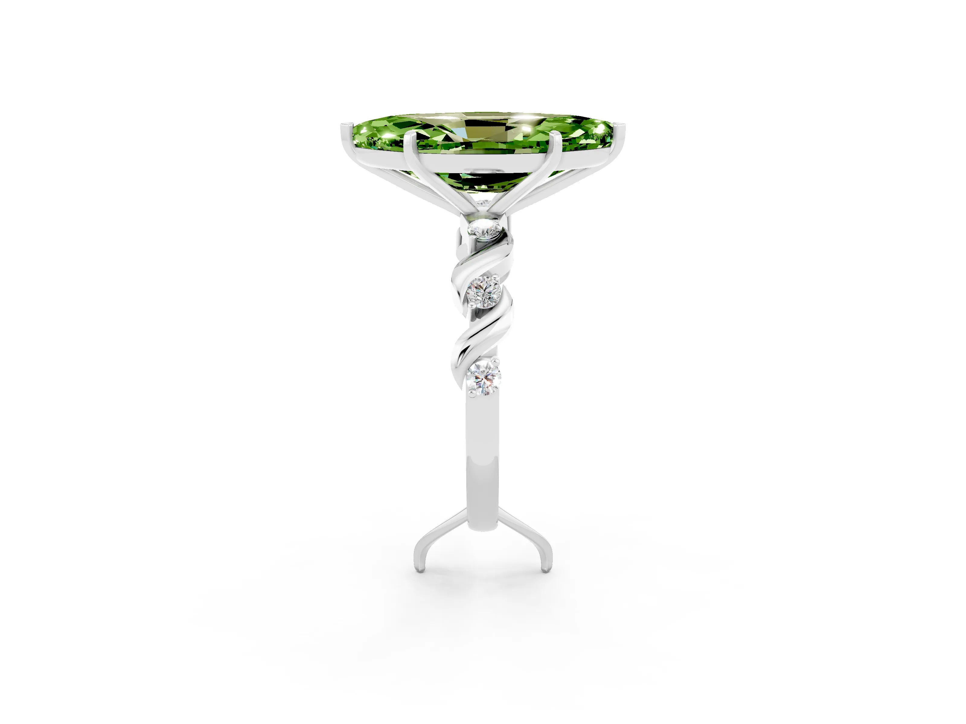 White gold Marquise Cut Peridot Solitaire Twisted Band with Round  Accents and Prong Setting_33
