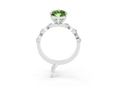 White gold Marquise Cut Peridot Solitaire Twisted Band with Round  Accents and Prong Setting_34