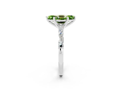 White gold Marquise Cut Peridot Solitaire with Side Baguettes and Channel Set Band_2