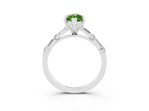 White gold Marquise Cut Peridot Solitaire with Side Baguettes and Channel Set Band_3